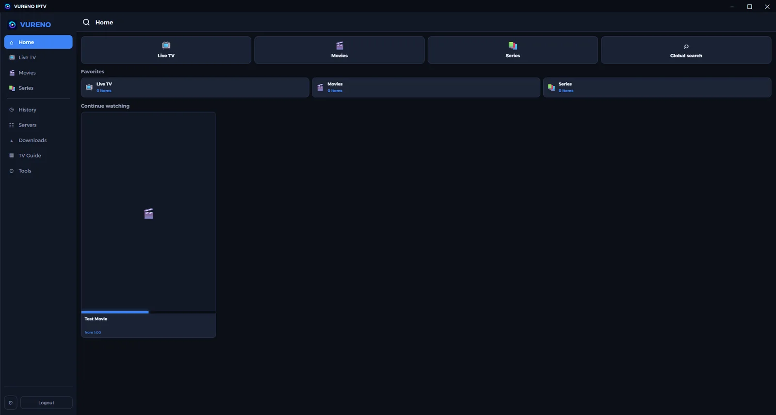 VURENO IPTV home screen