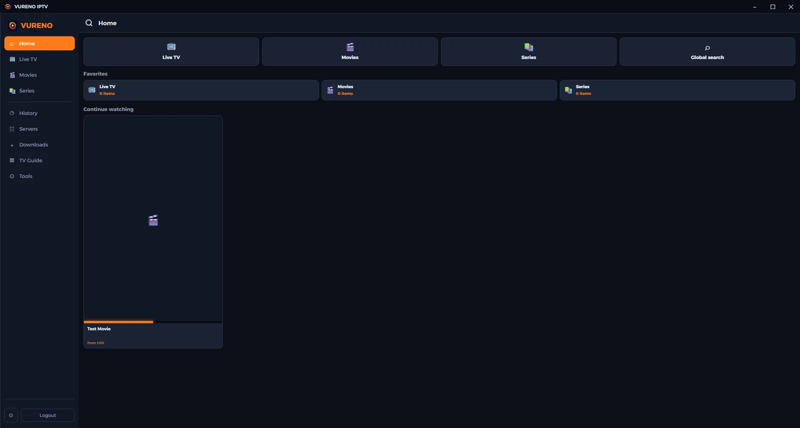 VURENO IPTV home screen